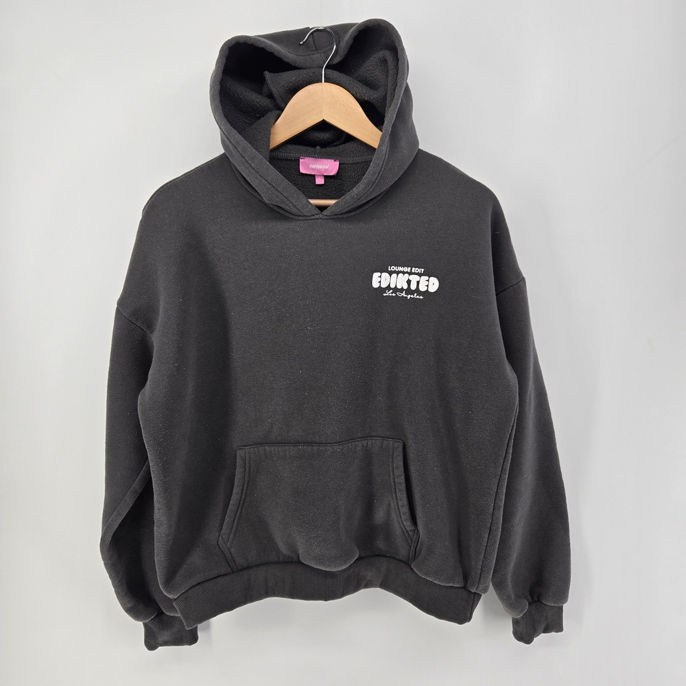 Edikted Hoodie Womens S Lounge Edit Los Angeles Graphic Fleece Sweatshirt Gray